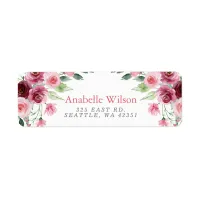 Watercolor Flowers Pink Burgundy Floral Label