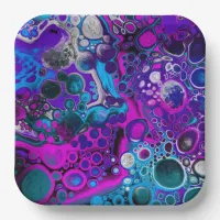 Purple, Blue Modern Abstract Fluid Art Marble Cell Paper Plates