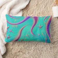 Teal and Purple Starfish Beach Themed Lumbar Pillow