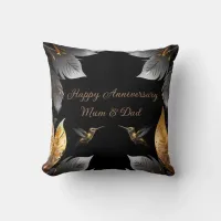 Personalized Happy Anniversary Golden Hummingbird Throw Pillow