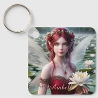 Beautiful July Fairy in Water Lilies Keychain