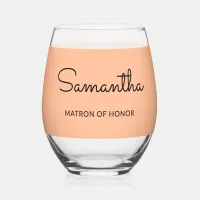 Matron of Honor Monogram Wedding Elegant Peach Stemless Wine Glass