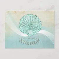 Beach House Clam Shell Aqua Blue ID623 Postcard