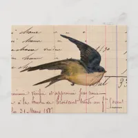 Vintage Bird and Ledger Paper Digital Art Postcard