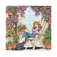A Women with Coffee, Cat and  Plants Metal Print