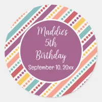 Rainbow Dots & Stripes Girl Birthday Classic Round Sticker