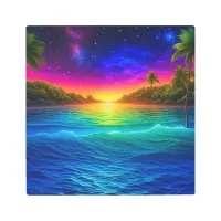 Colorful Tropical Ocean Sunset with Palm Trees Metal Print