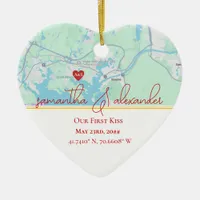 Our First Date Personalized Map Couples Keepsake Ceramic Ornament