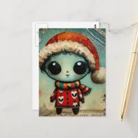 Unique Cute Christmas Alien in PJs Postcard