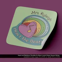 Heart and Rainbow: Doodles for Music Lovers Green Square Sticker