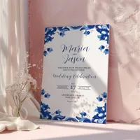 Mexican Blue Floral Elegant Fiesta Wedding Invitation