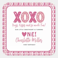 XOXO Hugs & Kisses Valentine's Day 1st Birthday Square Sticker