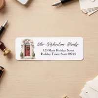 Watercolor Red Front Door Christmas Wreath Address Label