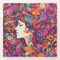 Multicolor Retro Hippie Boho style Glass Coaster