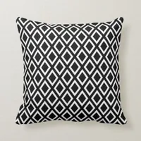 Black white geometric diamond pattern throw pillow