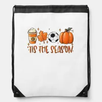 Tis The Season Leaf Latte Autumn Football Drawstring Bag