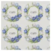 Elegant Watercolor Tulip Wreath Wedding Blue Ivory Fabric