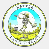 Skeleton Playing Disc Golf | Rattle those Chains Classic Round Sticker