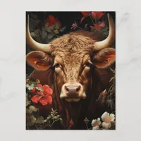 A Brown Cow in the Flowers Postcard