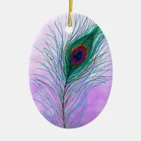 Hand drawn Peacock Feathers Personalized  Ceramic Ornament