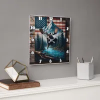 Majestic Moose Against American Flag Background Square Wall Clock