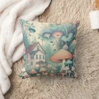 Pretty Cottage Core Whimsical Village Throw Pillow