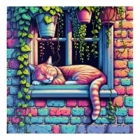 Sleepy Cat in Window Sill Ai Art