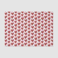 Cute Kid's Art Style Red Hearts on Pink Watercolor Tissue Paper