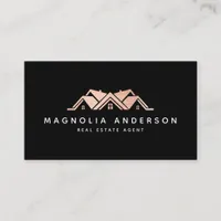 Black Real Estate Agent Rose Gold Brushed Metal Business Card