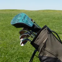 Chic animal print in blue - feathers and glitter  golf head cover