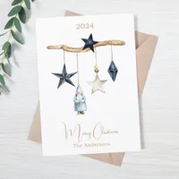 Blue nordic stars gnome wood Christmas Holiday Card