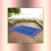 Pink Glitter border monogram on blue | Outdoor Rug