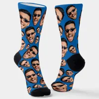 Custom Funny Face Photo All Over Print Socks Blue