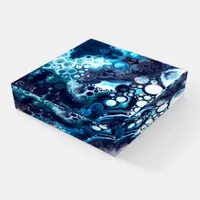 Blue and White Marble Fluid Art     Paperweight