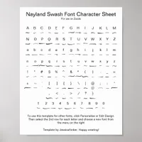 Nayland Swash Font Character Sheet for Zazzle Poster