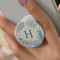 Beach Monogram Coral Reef Watercolor PopSocket