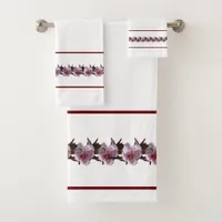 Bath Towel Set - Plum Blossoms and Maroon Lines