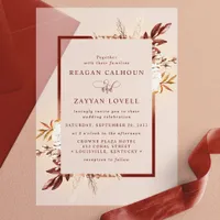 Rustic Floral Terracotta Pampas Grass Boho Wedding Vellum Invitations