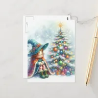 A Cute Witch and a Yule Tree Postcard