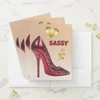 Red & Gold on Brown High Heel Shoe | Pocket Folder