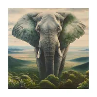Close up of Elephant Face, Tusks, Trunk Wood Wall Art