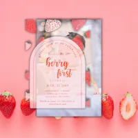 Berry First Birthday Party 1st Strawberry Arch Vellum Invitations