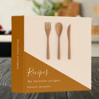 Wooden kitchen utensils beige brown recipe 3 ring binder