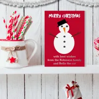 Jolly Snowman Red Cute Personalized Christmas Foil Holiday Card