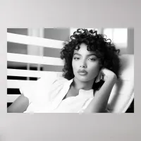 Black woman in a modern chaise lounge B&W photo Poster