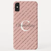 Girly Pink Rose Gold Glitter Stripes Monogram iPhone XS Max Case