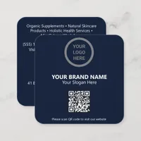 Professional Navy Blue OCR Custom Logo Branding Square Business Card