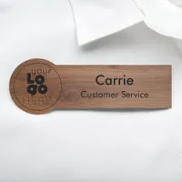 Walnut Wood Business Logo Modern Employee Name Tag