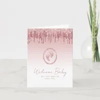 Pink Glitter Baby Shower Welcome Card 