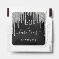 50 fabulous birthday glitter black silver hand sanitizer packet